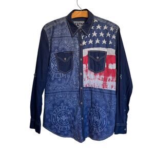 Affliction Black Premium Patriotic Shirt American Flag USA Button Up Long Sleeve